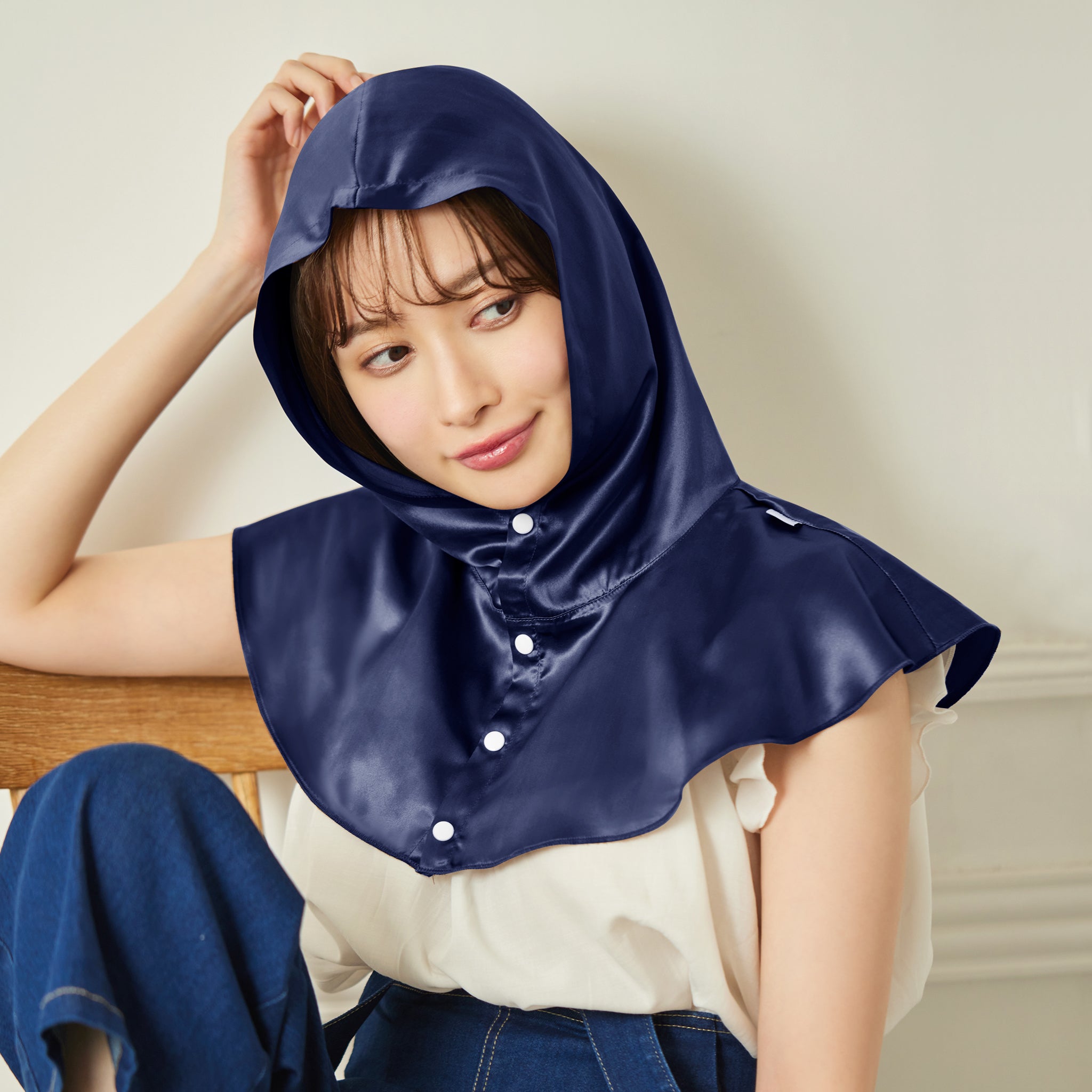 シルク100% ナイトキャップ フーディタイプ