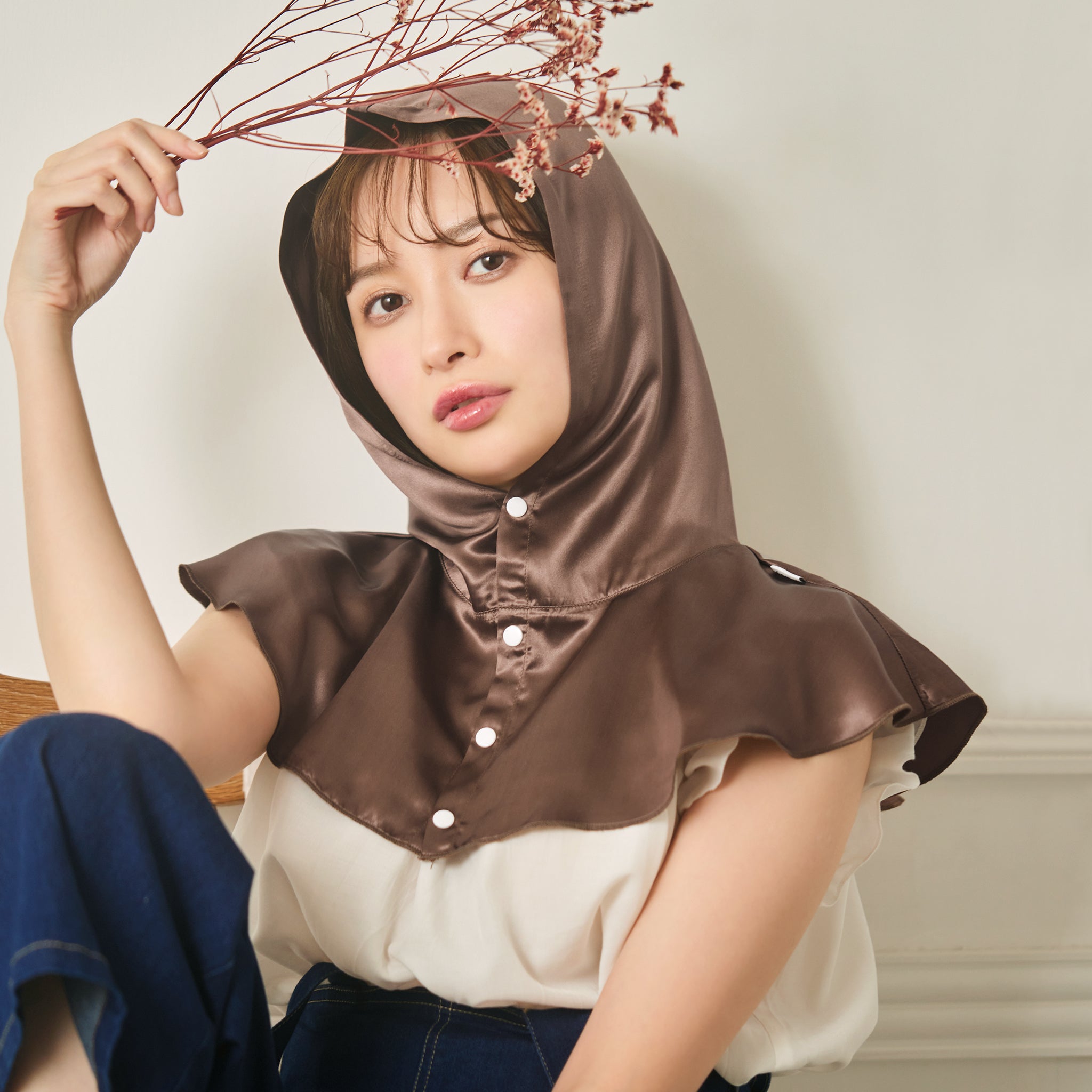 シルク100% ナイトキャップ フーディタイプ