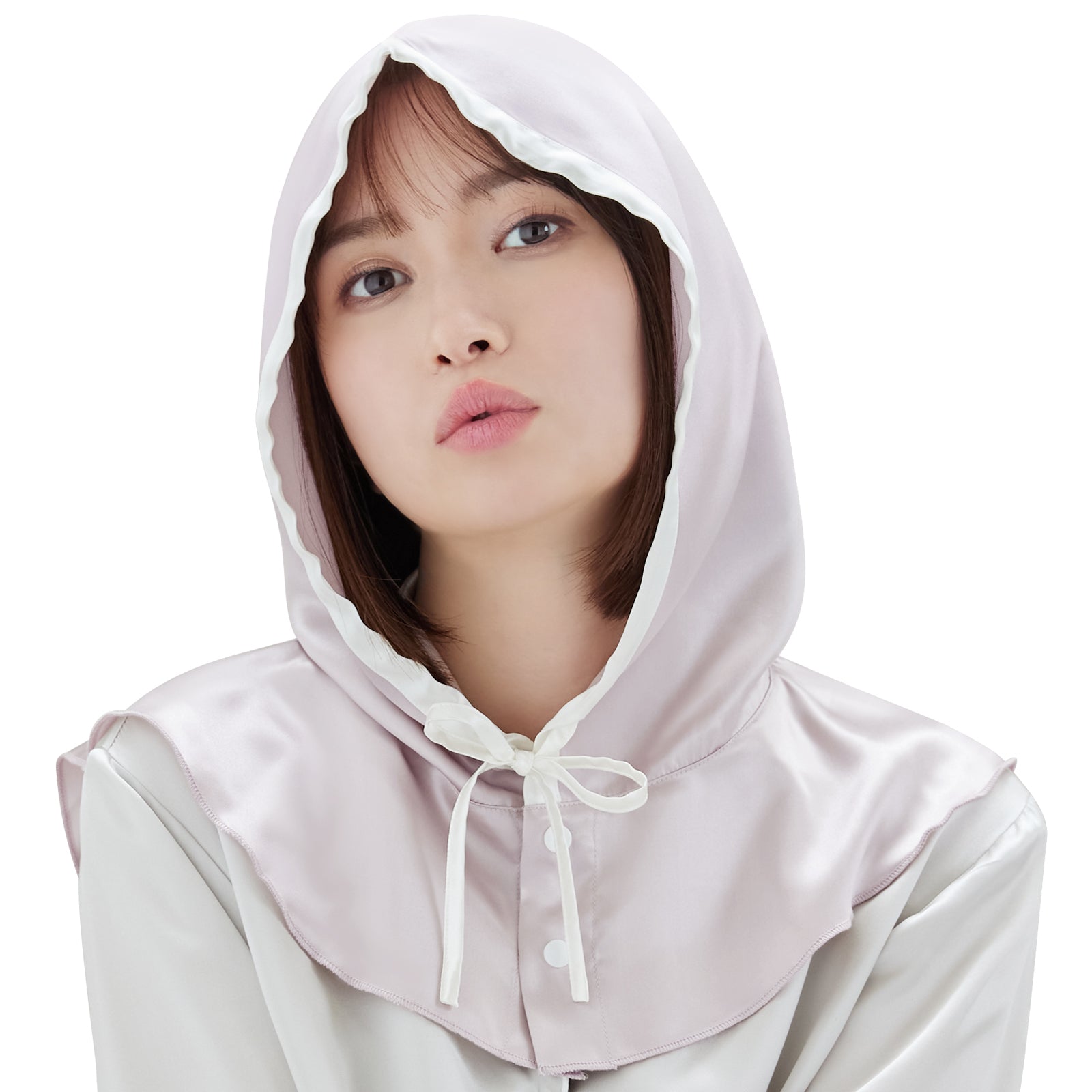 シルク100% ナイトキャップ フーディタイプ 紐ver.