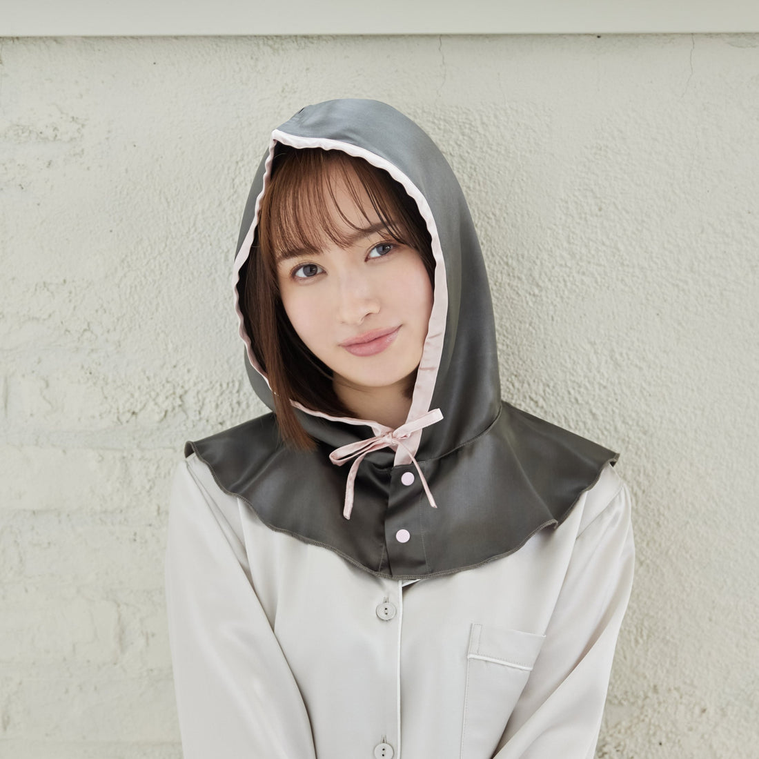 シルク100% ナイトキャップ フーディタイプ 紐ver.